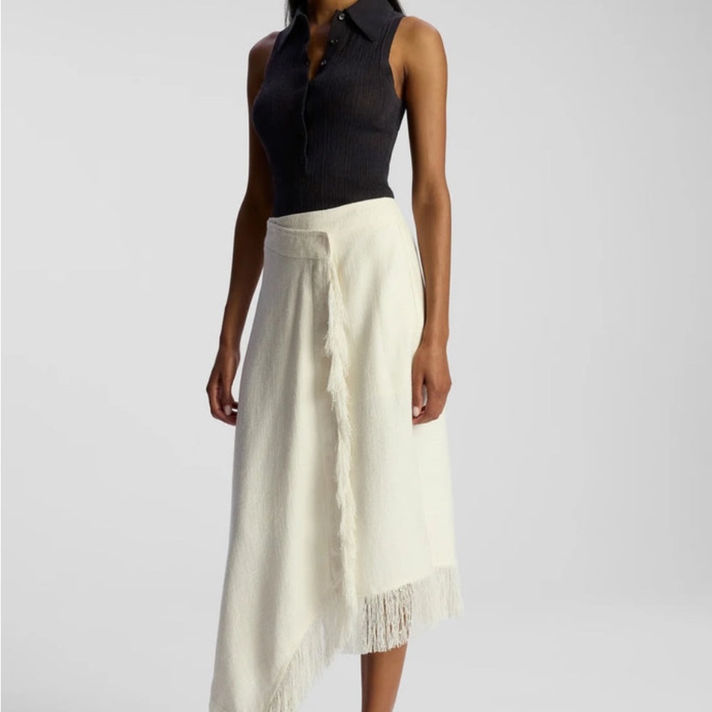 A.L.C. Amelia cream linen blend wrap fringe skirt sz 2